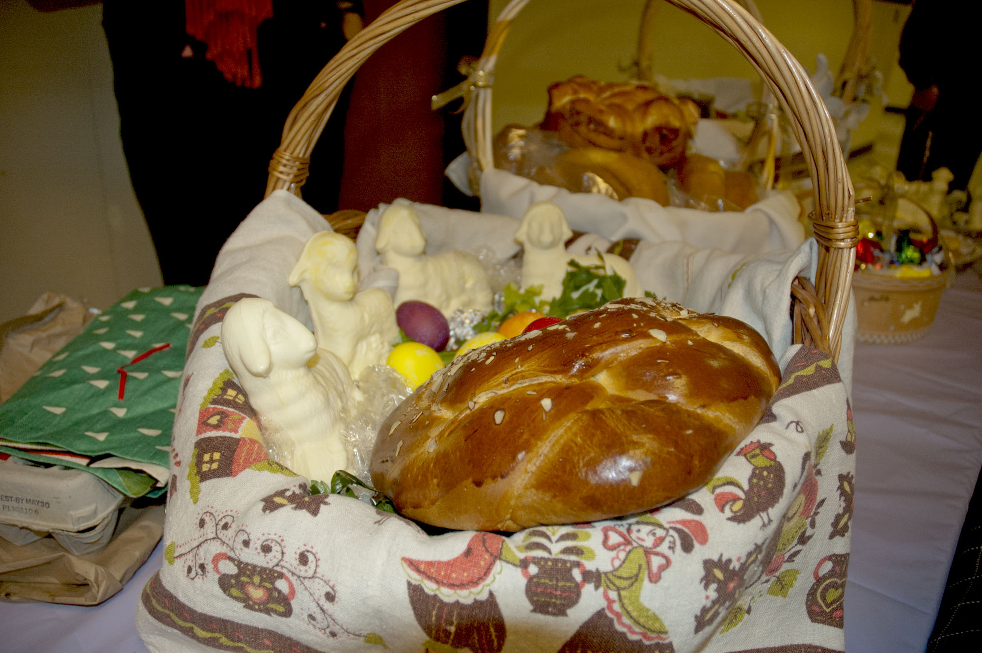 Basket of butter lambs and Easter bread.