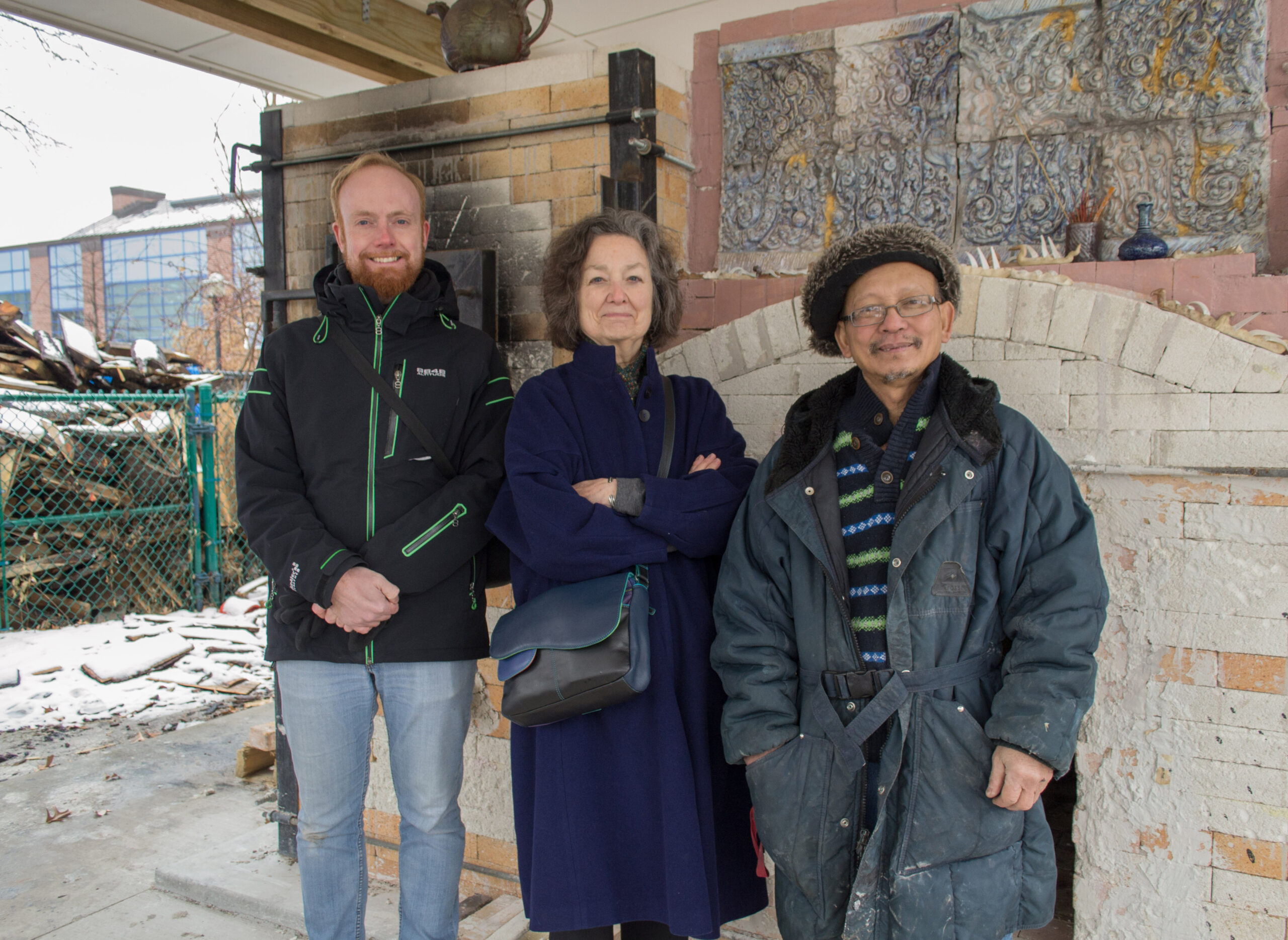 A visit to the kiln. Danny Eijsermans, Louise Cort, and Yary Livan.