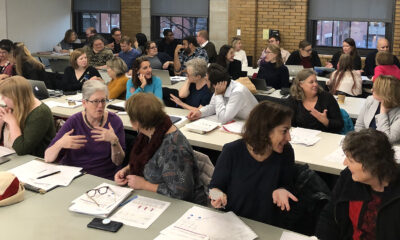 Participants chatting at a workshop