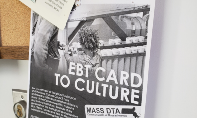 An EBT Card to Culture flyer on a bulletin board at The Hitchcock Center for the Environment.