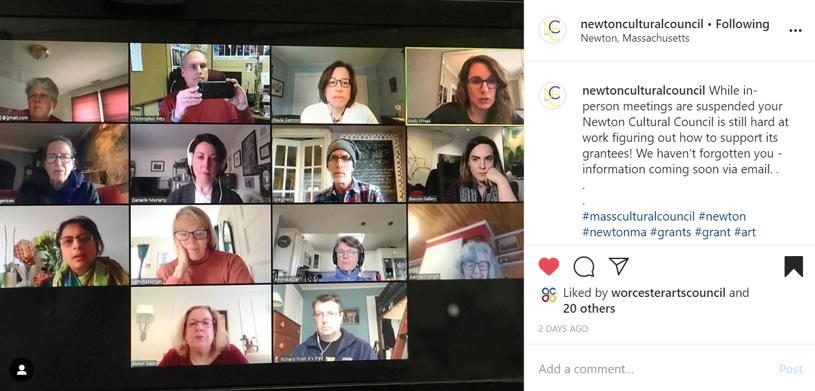 Screen shot of a Zoom meeting showing a grid of people's faces.