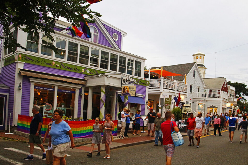 People strolling on Commercial Street in Provincetown, MA
