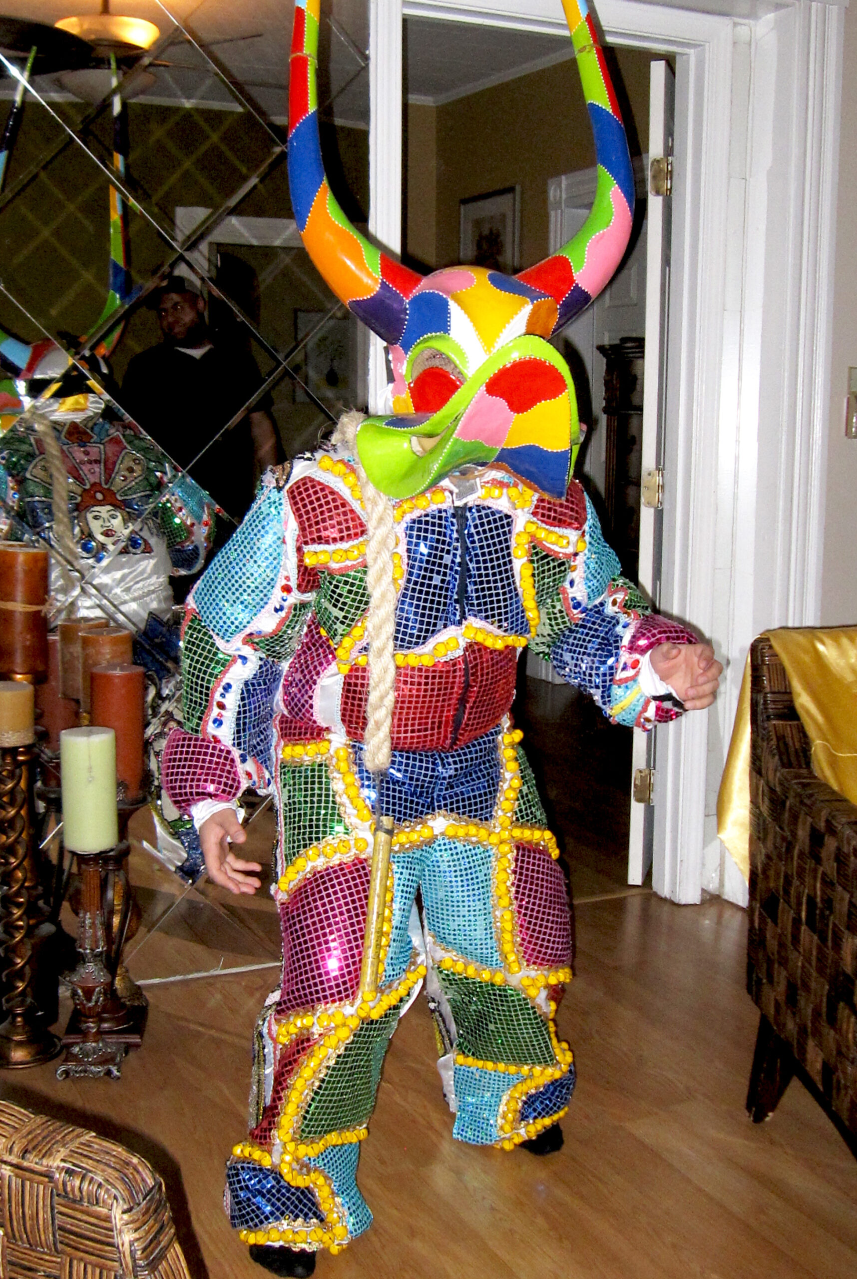 Stelvyn’s son Leonardo in costume, with lechone mask.