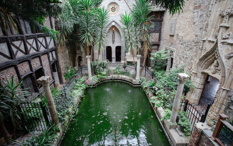 Pool in the interior courtyard of the Hammond Castle Museum