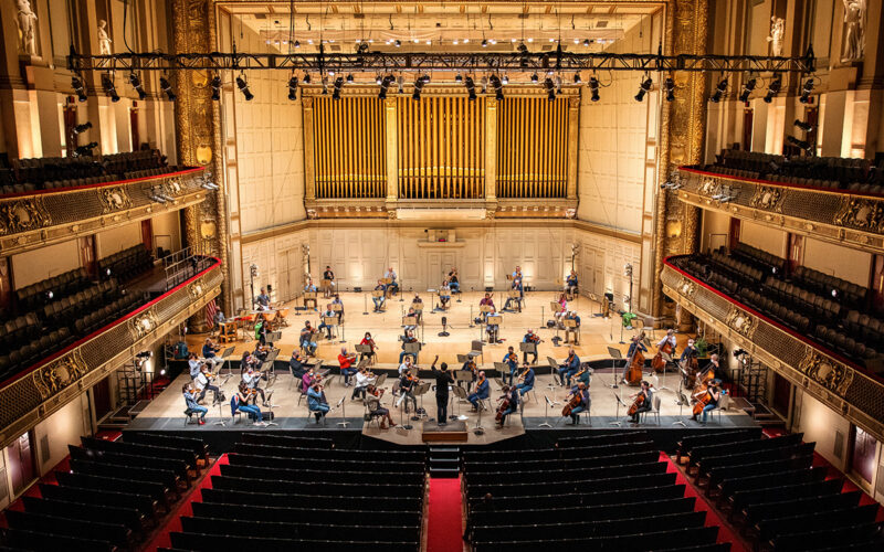 Musicians rehearsing at Boston Symphony Hall