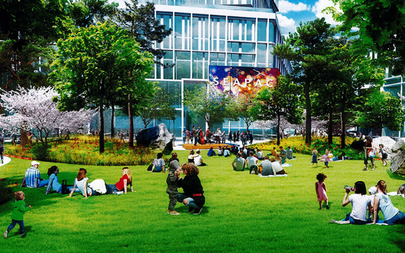 Rendering of new facility and outdoor green space