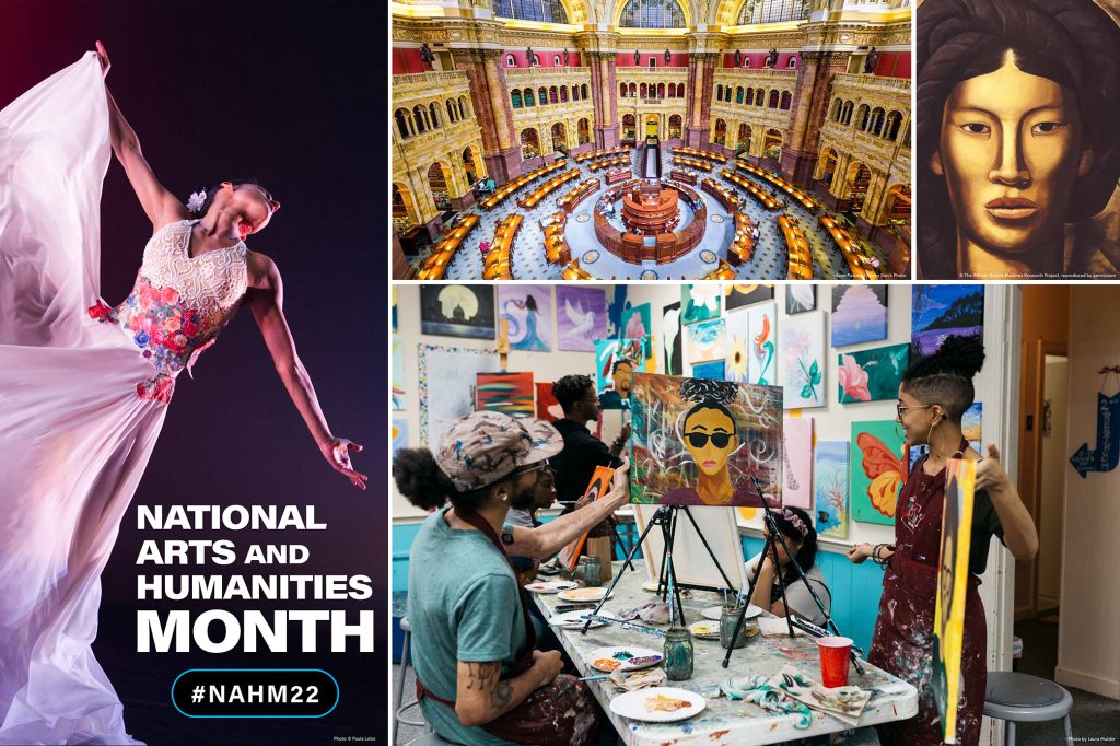 graphic collage of images to mark National Arts and Humanities Month