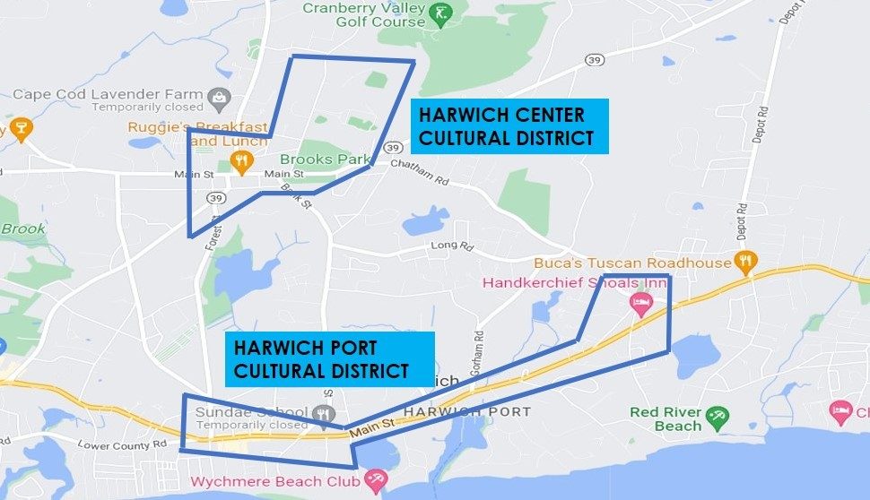 detail of a map depicting the geographic outlines of both cultural districts