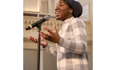 photo of Jaden Riley competing at Poetry Out Loud state finals