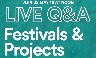 teal graphic with white text - Join us May 18 at noon. Live Q&A Festivals & Projects Grants