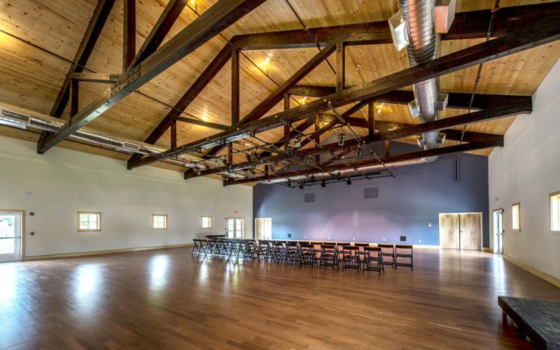 Timber framed open theater space at the Hopkinton Center for the Arts