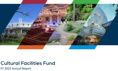 graphic of a collage of 4 images from cultural facilities receiving Cultural Facilities Fund grants