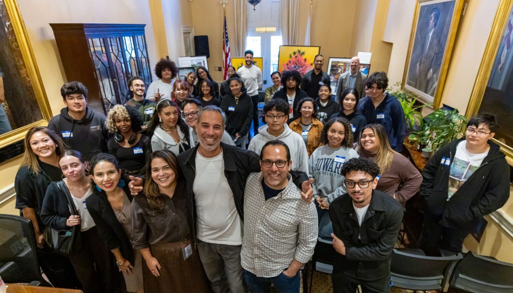 group photo of the panelists and attendees of the arts panel and reception for youth at the State House.