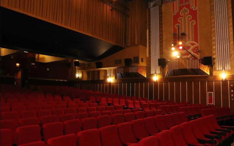 View of theater seating in Moviehouse 1 at the Coolidge Corner Theatre