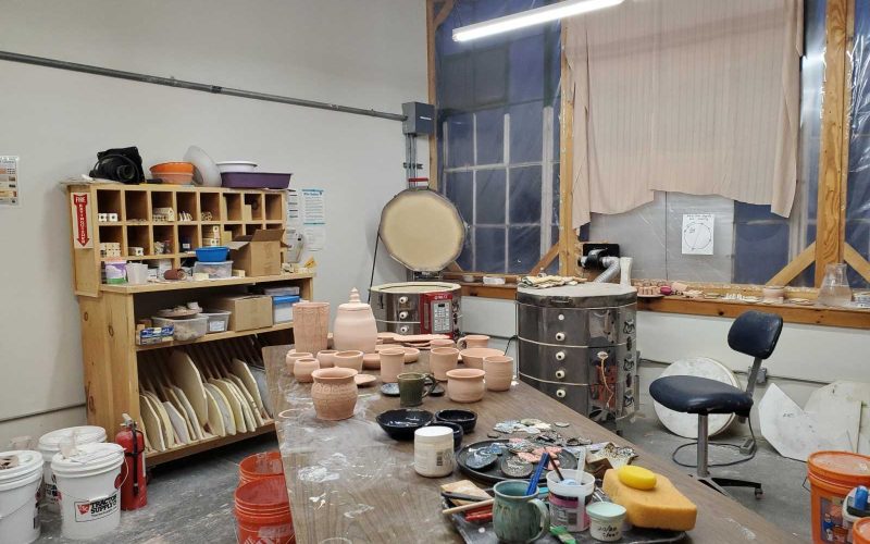 Glaze room in a pottery studio