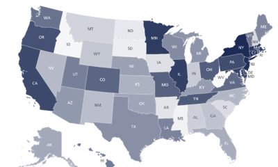 map of the united states showing the ranking of their arts vibrancy.