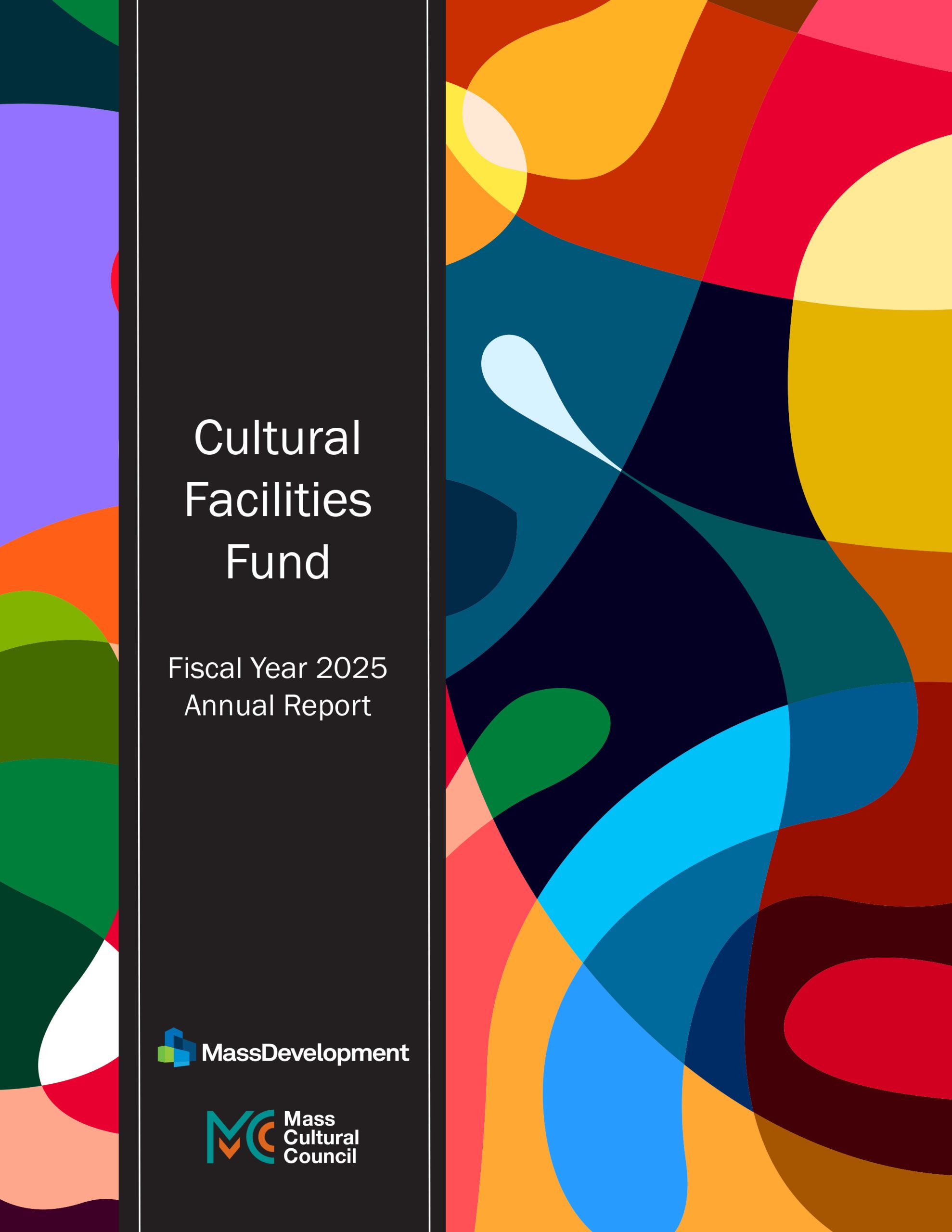 cover art from the 2025 Cultural Facilities Fund Annual Report, an abstract design of overlapping jewel tones.