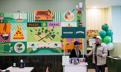 photo of a colorful mural in a fast casual restaurant.