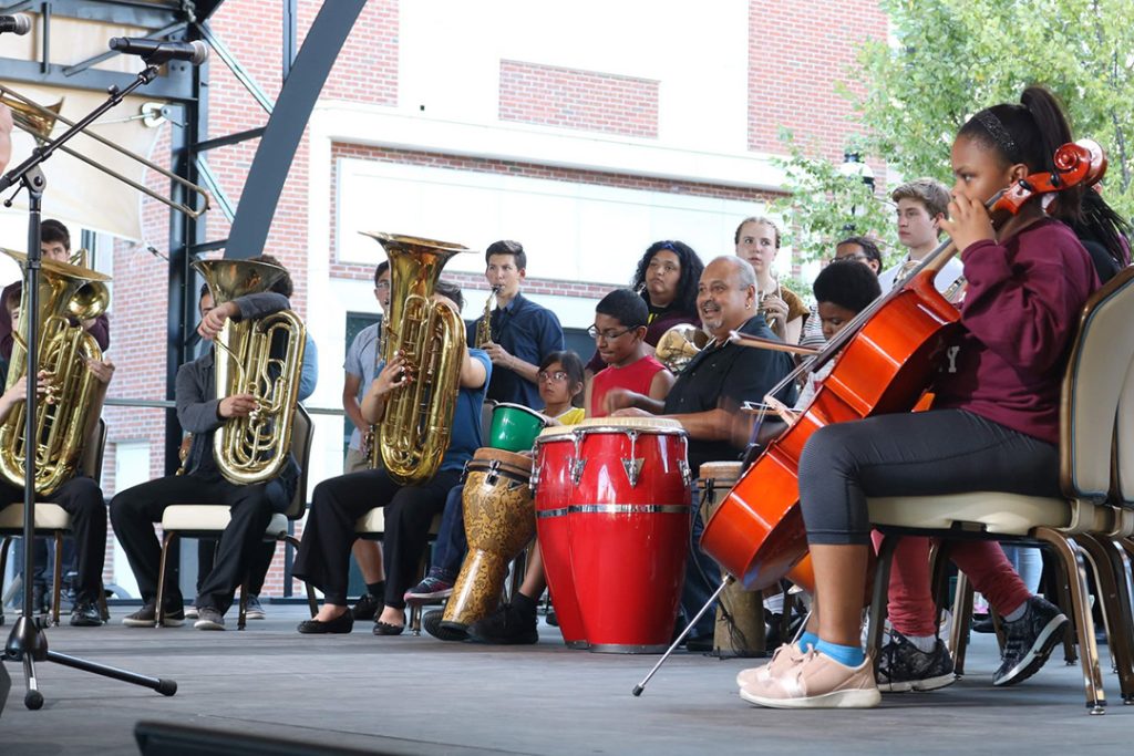 photo of a band on a stage.
